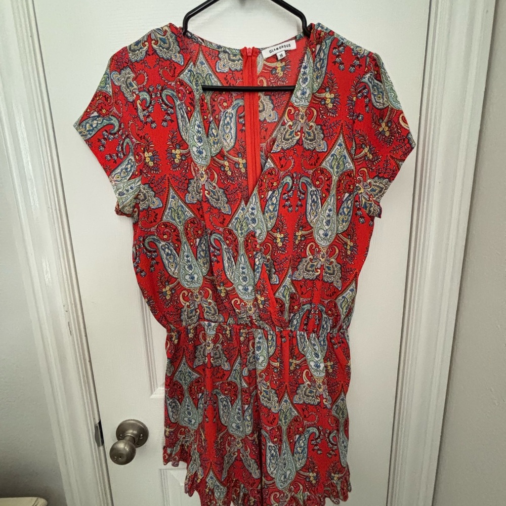Paisley Red snap front romper